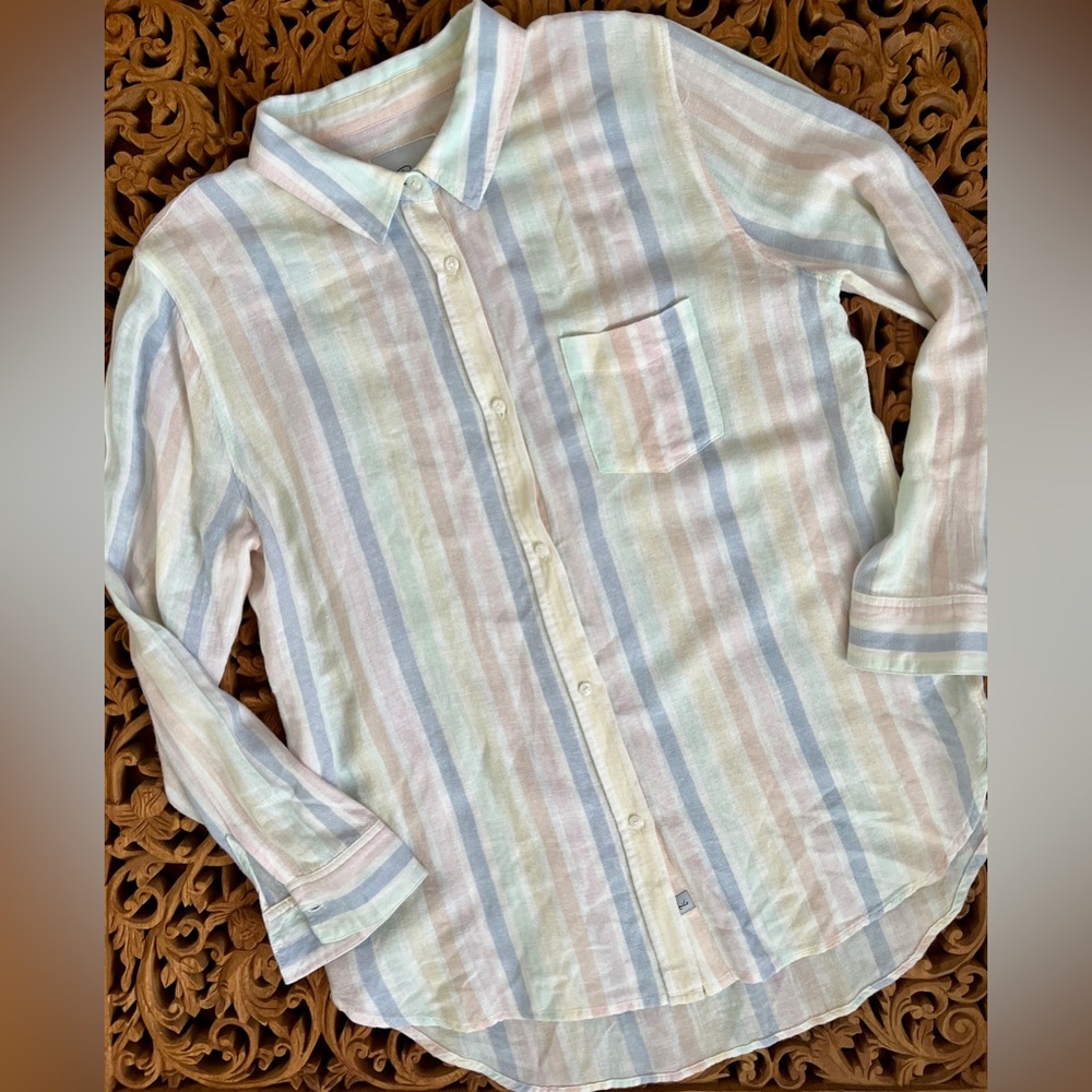 Rails Shirt Charli Mandalay Stripe Button Down Pastel Rainbow Linen Blend L Prep - Picture 7 of 7